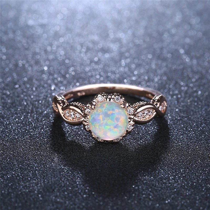 Art Deco 1.25 Ct Round Cut Lab Created Opal Engagement Ring