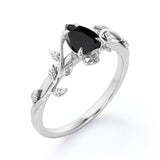 1 ct Pear Lab Black Diamond Leaf Style Engagement Ring