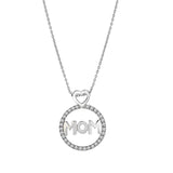 Round Frame Mom Moissanite Pendant Necklace in 18K White Gold over Silver