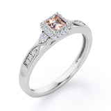 Infinity Milgrain - 1.15 Carat Princess Cut Morganite and diamond - Petite Pave Channel - Halo Engagement Ring in White Gold