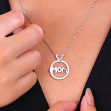 Round Frame Mom Moissanite Pendant Necklace in 18K White Gold over Silver