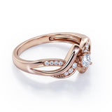 Distorted Unique Twisted Rope 0.6 carat Round Diamond and Diamonds Promise Ring in Rose Gold
