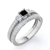 0.5 ct Princess Lab Black Diamond Vintage Bridal Set
