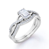 Three Stone 1.50 Carat Emerald Cut Moissanite Bridal Set