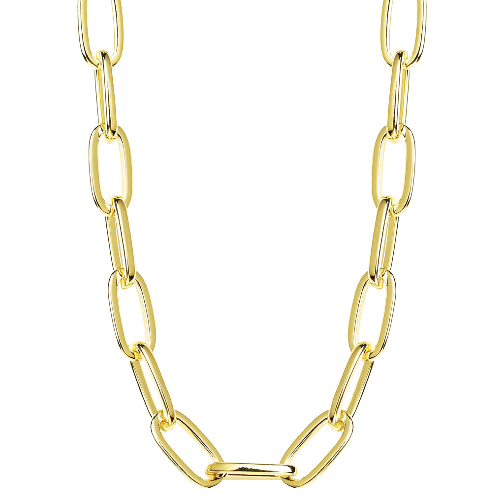 Chunky Paparclip Chain Necklace - 18K Yellow Gold Plating over Silver - Simple Long Cable Chain Women Necklace