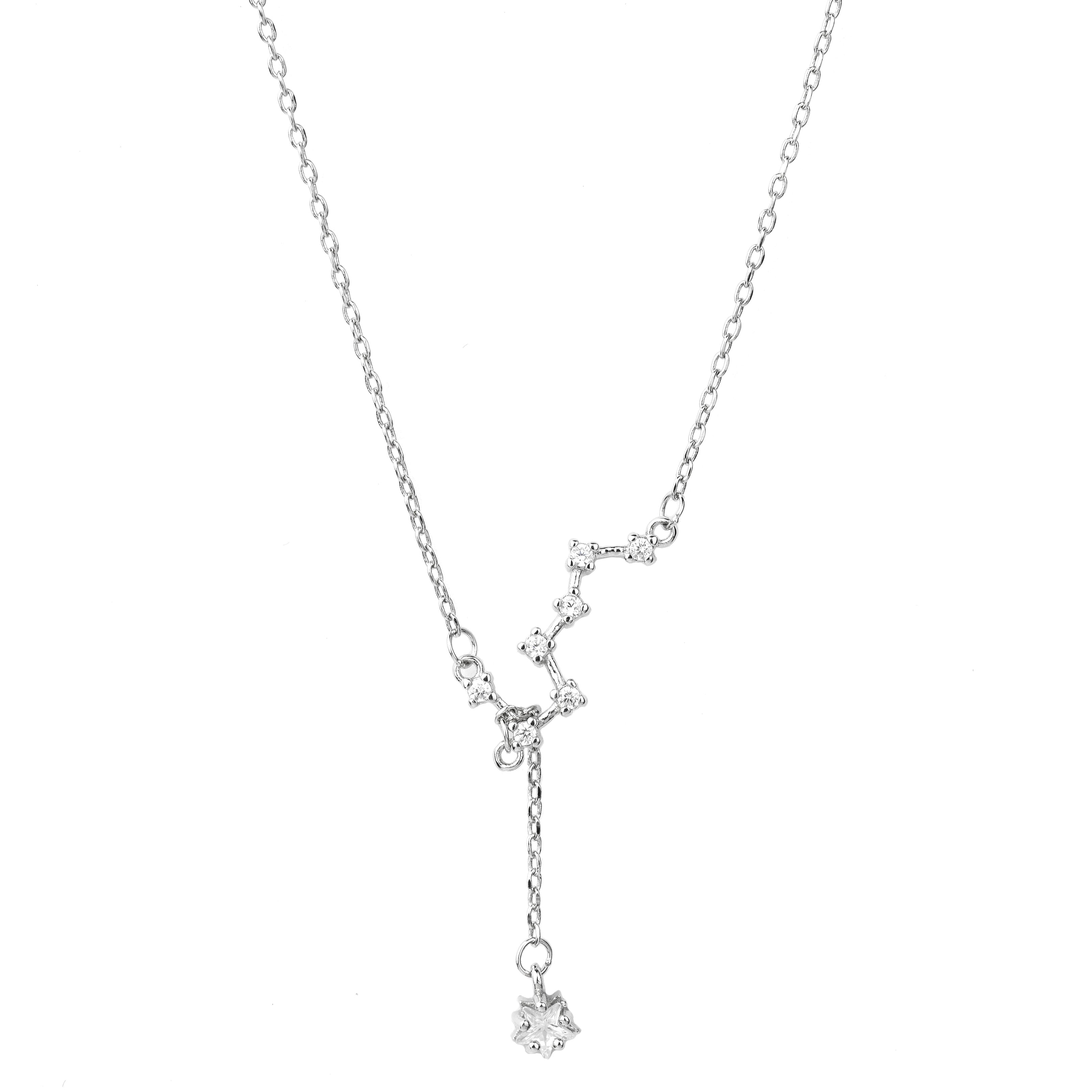 Constellation Cluster Necklace - Star Shaped Stone Pendant Necklace - 18K Rose Gold Plating over Silver - Cable Chain Women Necklace