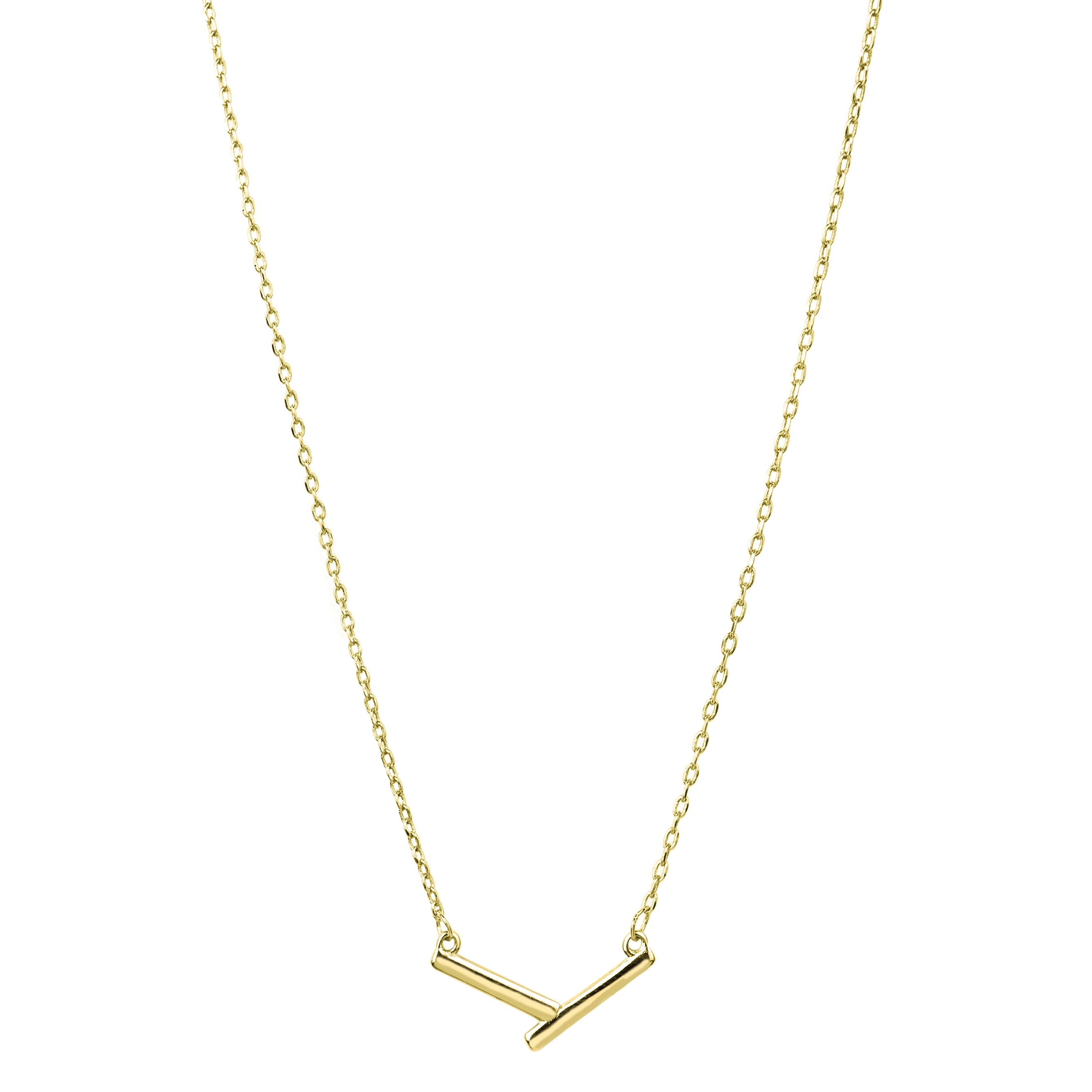 Double Bar Pendant Necklace - Tiny Cable Chain Necklace - 18K White Gold Plating over Silver - Y Shaped Pendant Women Necklace