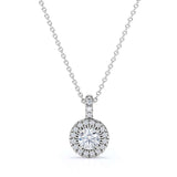 0.75 carat Moissanite Round Halo Necklace Pendant for Women in 18k White Gold over Silver