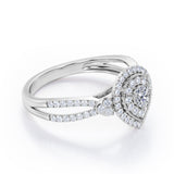 Pear-Shaped Double Halo - 1.7 Carat Round Cut Moissanite and diamond - Pave Split Shank Engagement Ring in Rose Gold