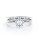 Bezel 1 carat Cushion Moissanite and Diamond Halo Wedding Ring For Her in White Gold