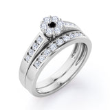 Flower Cluster Design 0.5 TCW Round-Shaped Black Diamond Flush-Channel Bridal Ring Set in  Black Gold