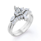 Elegant Fancy Cut Gems 0.7 carat Kite Moissanite and Diamond Wedding Ring Set in Rose Gold