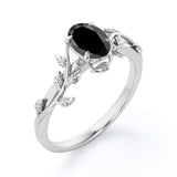 1 ct Oval Lab Black Diamond Leaf Style Engagement Ring