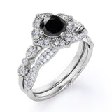 2 ct Round Lab Black Diamond Art Deco Wedding Ring Set