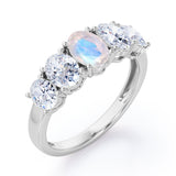 Oval Basket Set 1.25 carat Moonstone and moissanite Fine Jewelry Ring in White Gold