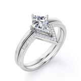 Classic Minimal 1.25 carat Kite Moissanite and Diamond Bridal Ring Set in White Gold