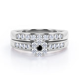 Flower Cluster Design 0.5 TCW Round-Shaped Black Diamond Flush-Channel Bridal Ring Set in  Black Gold