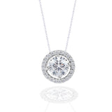 Solitaire 1.25 Carat Round Cut Real Moissanite Halo Pendant Necklace in 18k White Gold Over Silver