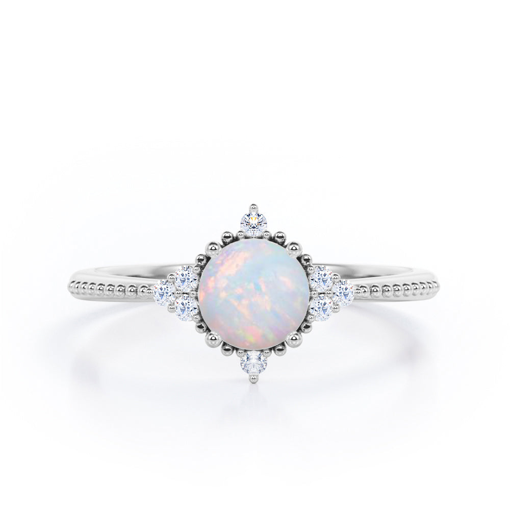 Antique 1.05 Ct Round Cut Lab Created Opal Engagement Ring