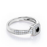 Double Pave Channel 1.5 Carat Round-Shaped Black Diamond Halo Cluster Engagement Ring in  White Gold