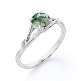 Split Shank 0.75 Carat Round Cut Moss Agate Promise Ring