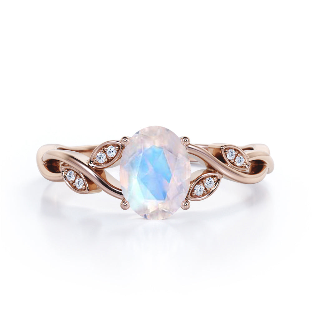 1.1 ct Oval Moonstone Curly Branch Engagement Ring