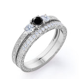 1.25 ct Round Lab Black Diamond Three Stone Bridal Set