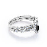 1.67 Carat Teardrop Lab Grown Black Diamond Infinity Engagement Ring With Wedding Band In White Gold
