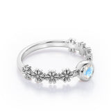 Flower Field 0.5 carat Round Moonstone Solitaire Nature-Inspired ring in White Gold