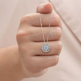 Solitaire 1.25 Carat Round Cut Real Moissanite Halo Pendant Necklace in 18k White Gold Over Silver