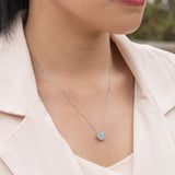 Solitaire 1.25 Carat Round Cut Real Moissanite Halo Pendant Necklace in 18k White Gold Over Silver
