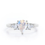 Fashionable 7 Stones 0.6 carat Pear Moonstone and Diamond Engagement Ring in White Gold