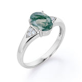 0.55 carat Oval Moss Agate and Moissanite Engagement Ring For Her