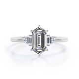 Different Shapes 5 Stone Ring - 0.8 carat Hexagon Moissanite and Diamond Engagement Ring in White Gold
