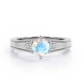 Vintage Bowtie Filigree 1 carat Round Moonstone Solitaire Engagement Ring in White Gold