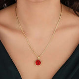 Perfect 1 Carat Round cut Red Turquoise Solitaire Pendant Necklace in 18k Yellow Gold over Silver
