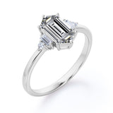 Different Shapes 5 Stone Ring - 0.8 carat Hexagon Moissanite and Diamond Engagement Ring in White Gold