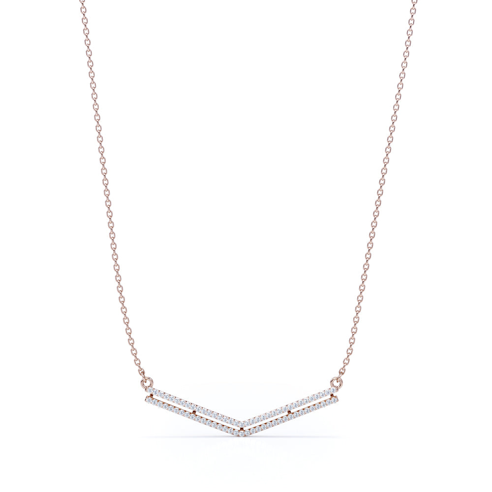 Double Chevron Necklace 0.50 Carat Moissanite Pendant with 18k White Gold Over Silver Chain