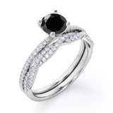 1.50 ct Round Lab Black Diamond Infinity Pave Bridal Set