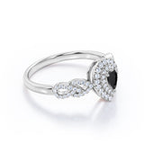1.67 Carat Pear Cut Lab Grown Black Diamond Double Halo Engagement Ring In White Gold
