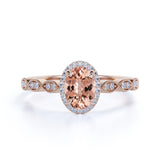 1.50 Carat Oval cut Real Morganite and Moissanite Engagement Ring in 18k Gold Over Sterling Silver