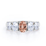 Oval Basket Set 1.25 carat Morganite and moissanite Fine Jewelry Ring in White Gold