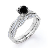 1.75 ct Round Lab Black Diamond Twisted Wedding Ring Set