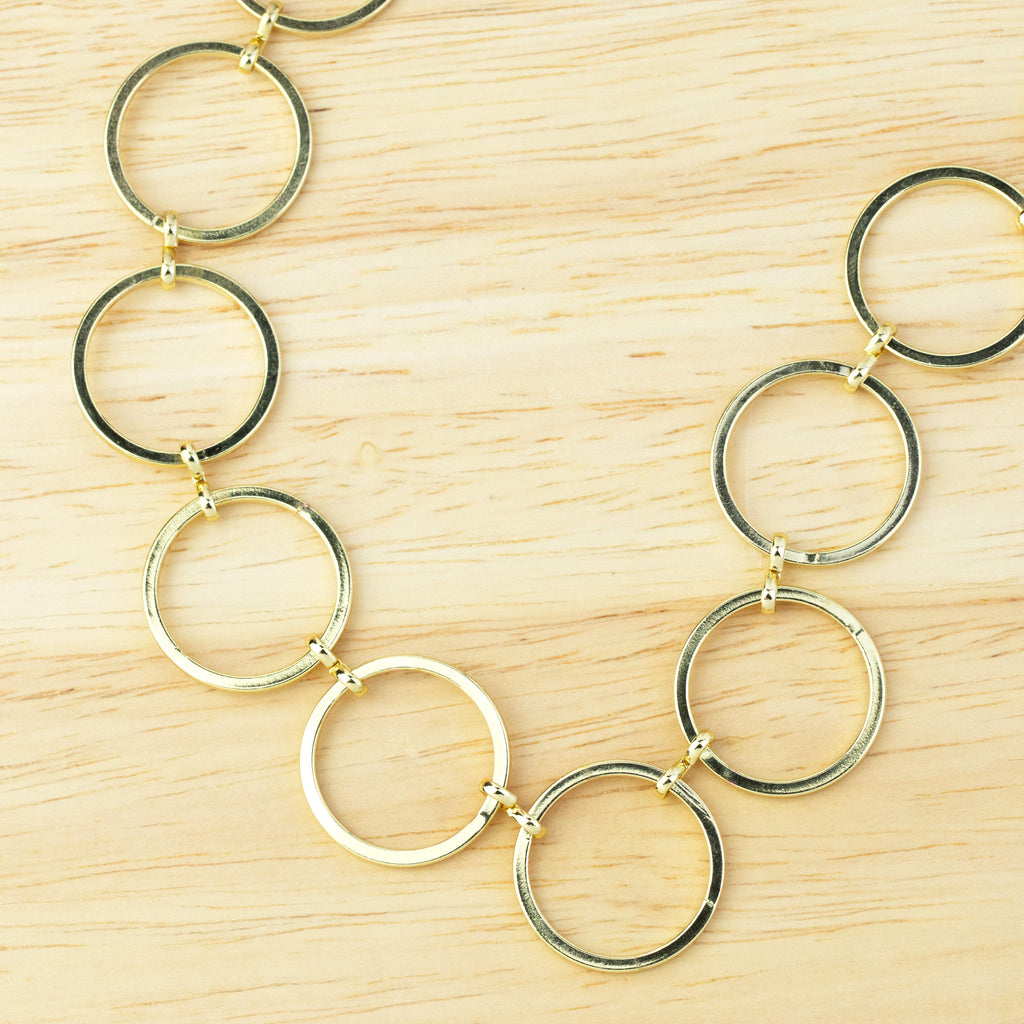 Linked Rings Necklace - Chunky Hoops Necklace - 18K Yellow Gold Plating over Silver - Golden Chain Womenswear Necklace
