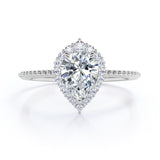 Vintage Halo 0.7 carat Pear Cut Moissanite and Diamond Engagement Ring in Rose Gold