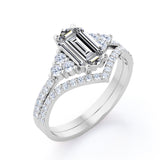 Elegant Clustered 1.1 carat Hexagon Moissanite and Diamond Bridal Ring Set in Black Gold