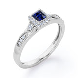 Infinity Milgrain - 1.15 Carat Princess Cut Blue Sapphire and diamond - Petite Pave Channel - Halo Engagement Ring in White Gold