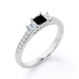 1.25 Carat Princess Cut Lab Grown Black Diamond Three Stone Trilogy Engagement Ring In White Gold