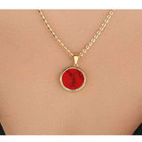 Perfect 1 Carat Round cut Red Turquoise Solitaire Pendant Necklace in 18k Yellow Gold over Silver
