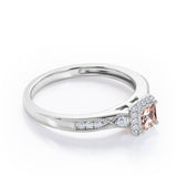 Infinity Milgrain - 1.15 Carat Princess Cut Morganite and diamond - Petite Pave Channel - Halo Engagement Ring in White Gold